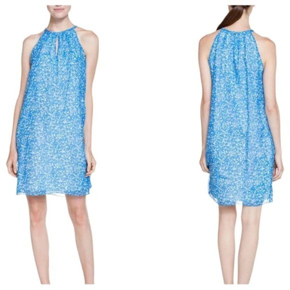 Diane Von Furstenburg Womens Blue White Fleck Silk Lainey Shift‎ Mini Dress 0